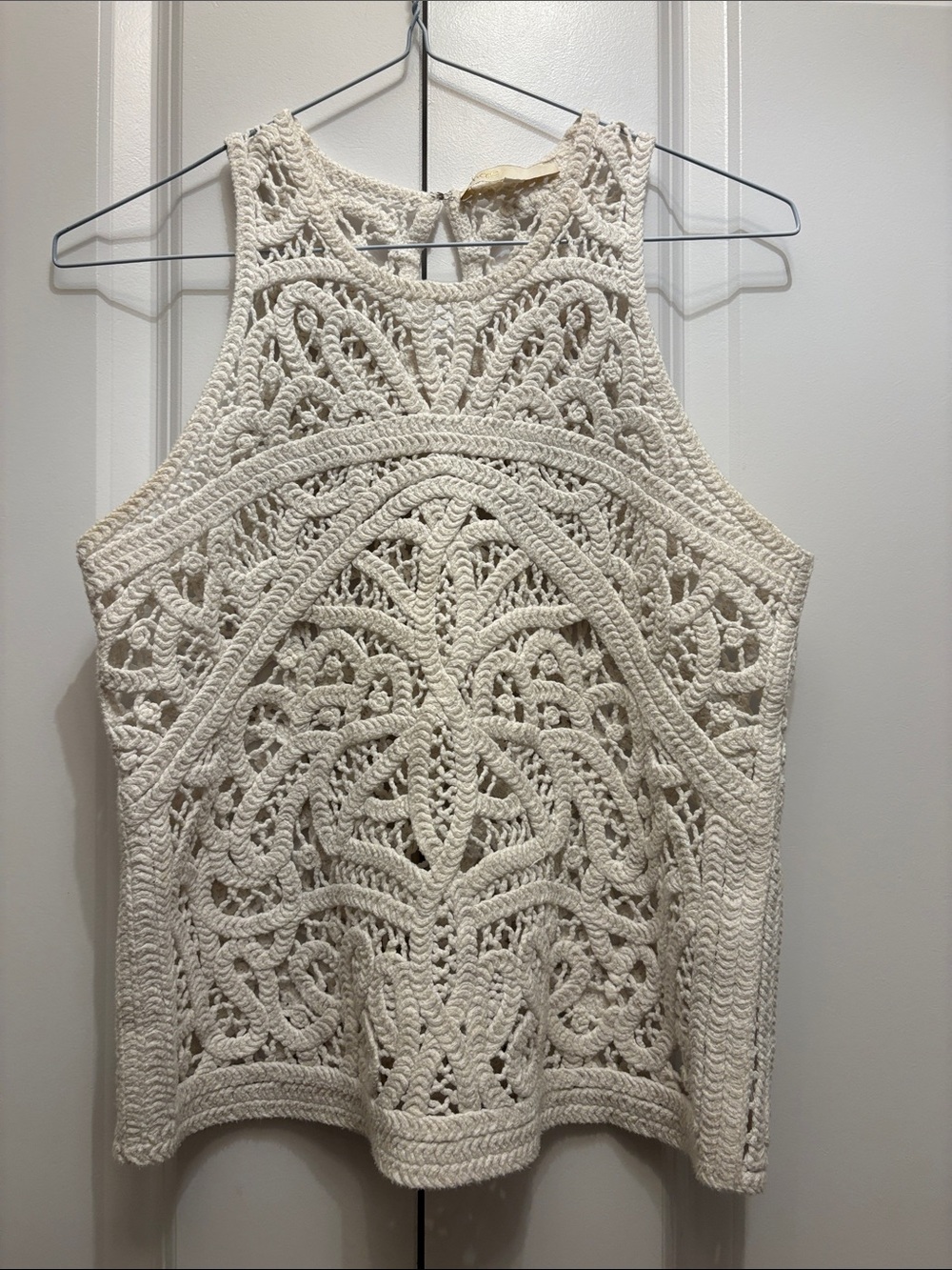 Maje Cream Crochet Sleeveless Knit Tank